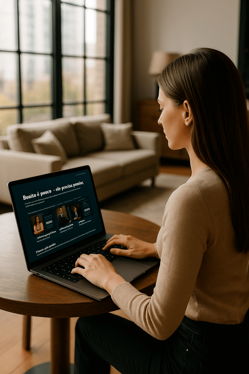 Profissional usando uma landing page WebProsper em um notebook.