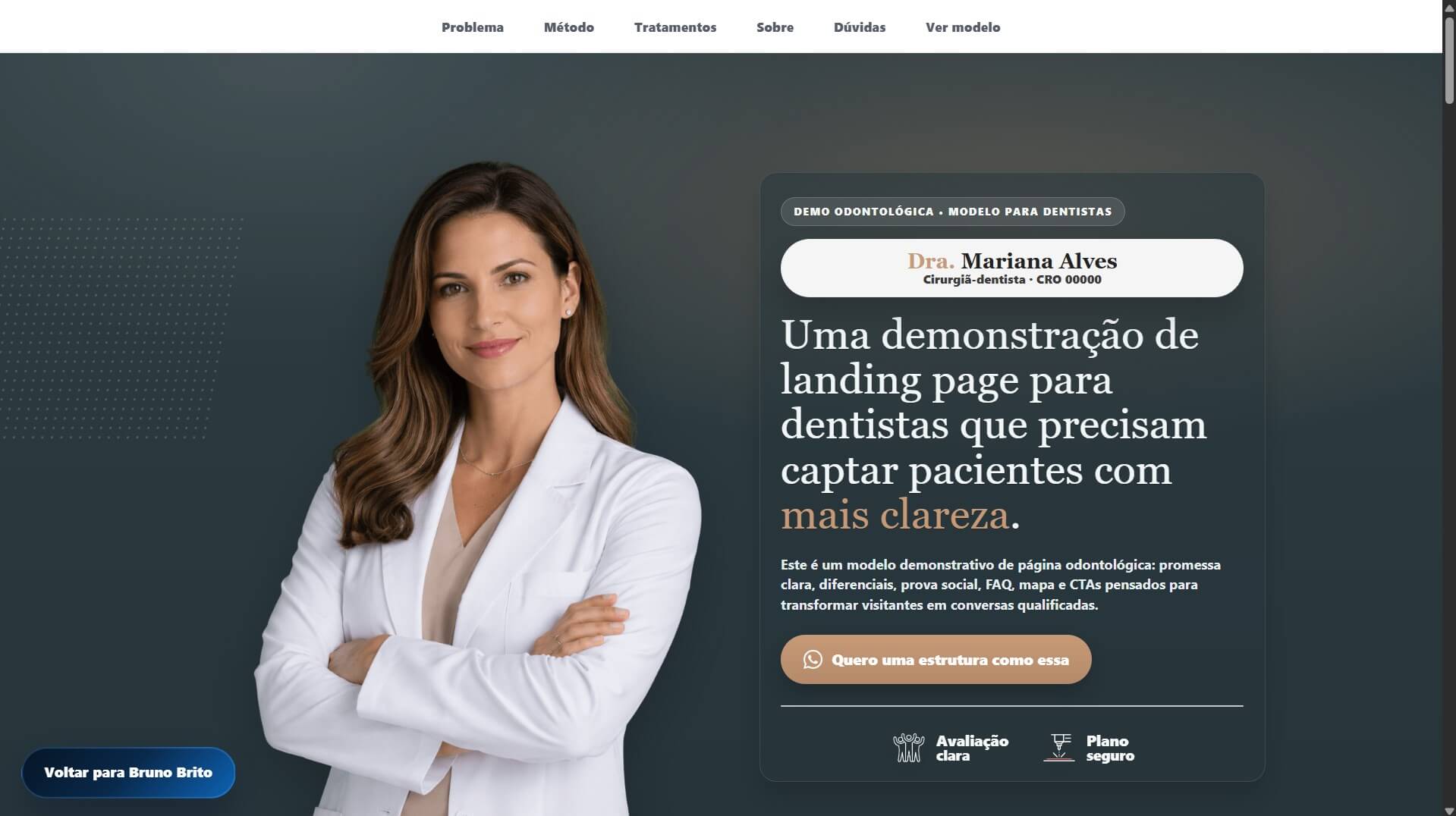 Prévia de landing page demonstrativa para dentistas